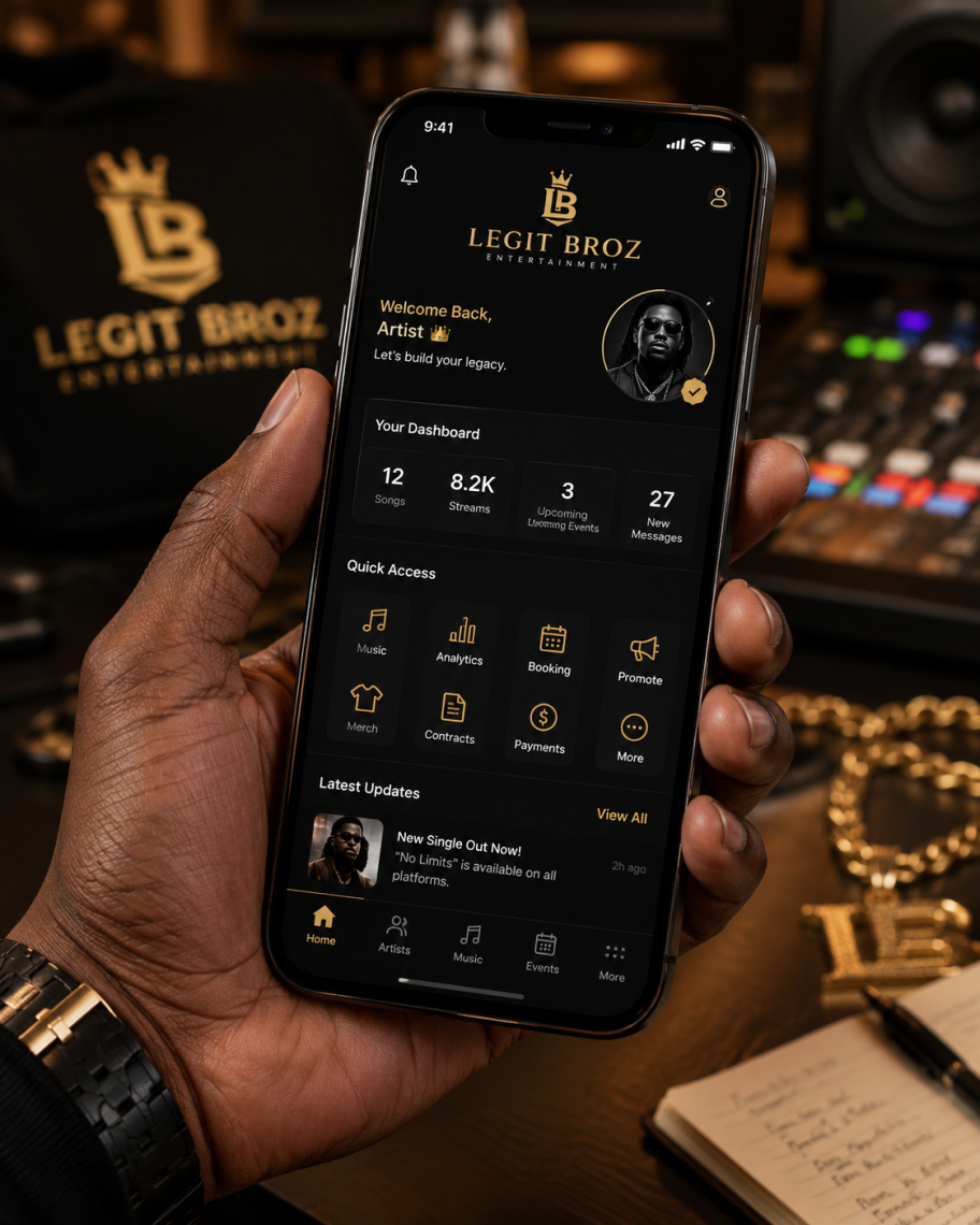 Modern smartphone with app interface concept – LEGIT BROZ mobile app preview